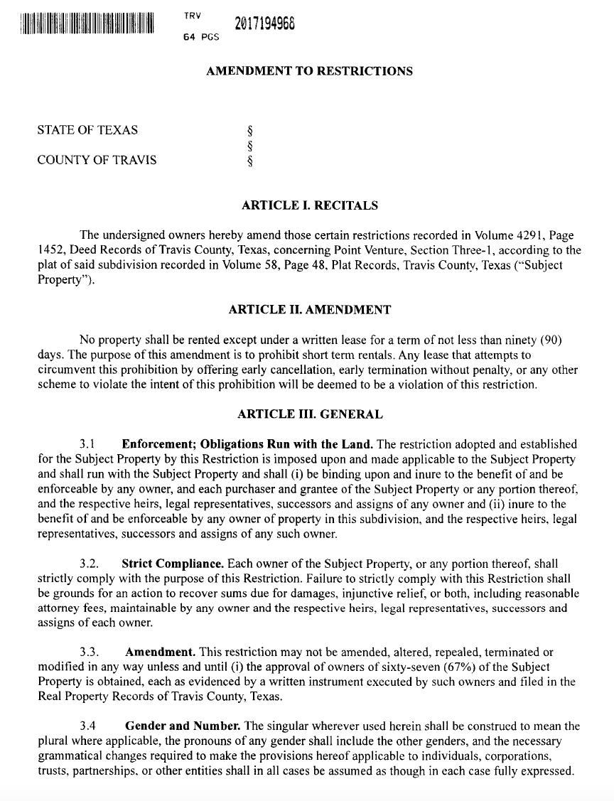 Point Venture TX deed restriction maps.